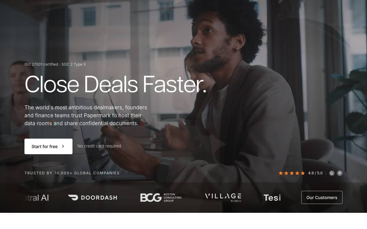 Screenshot of Papermark website