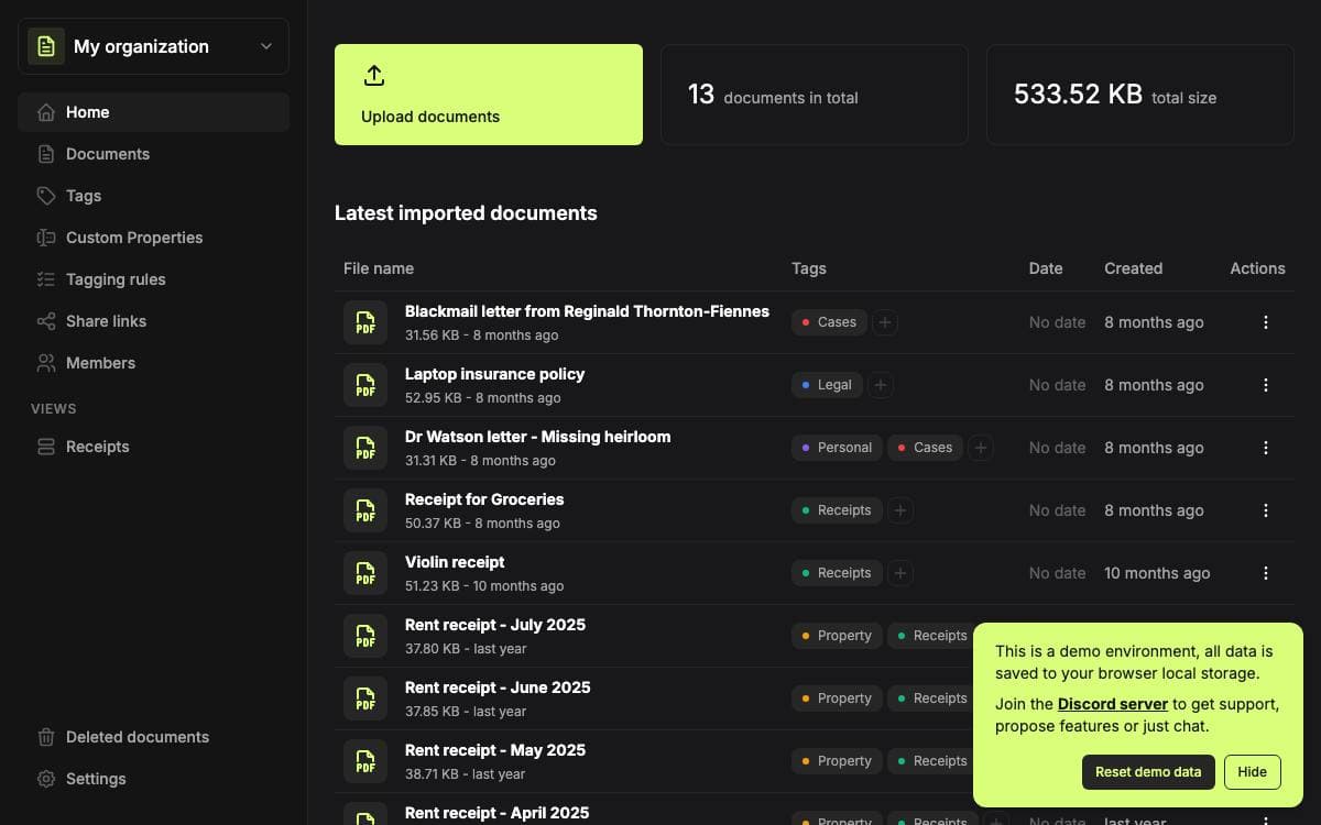 Screenshot of Papra website