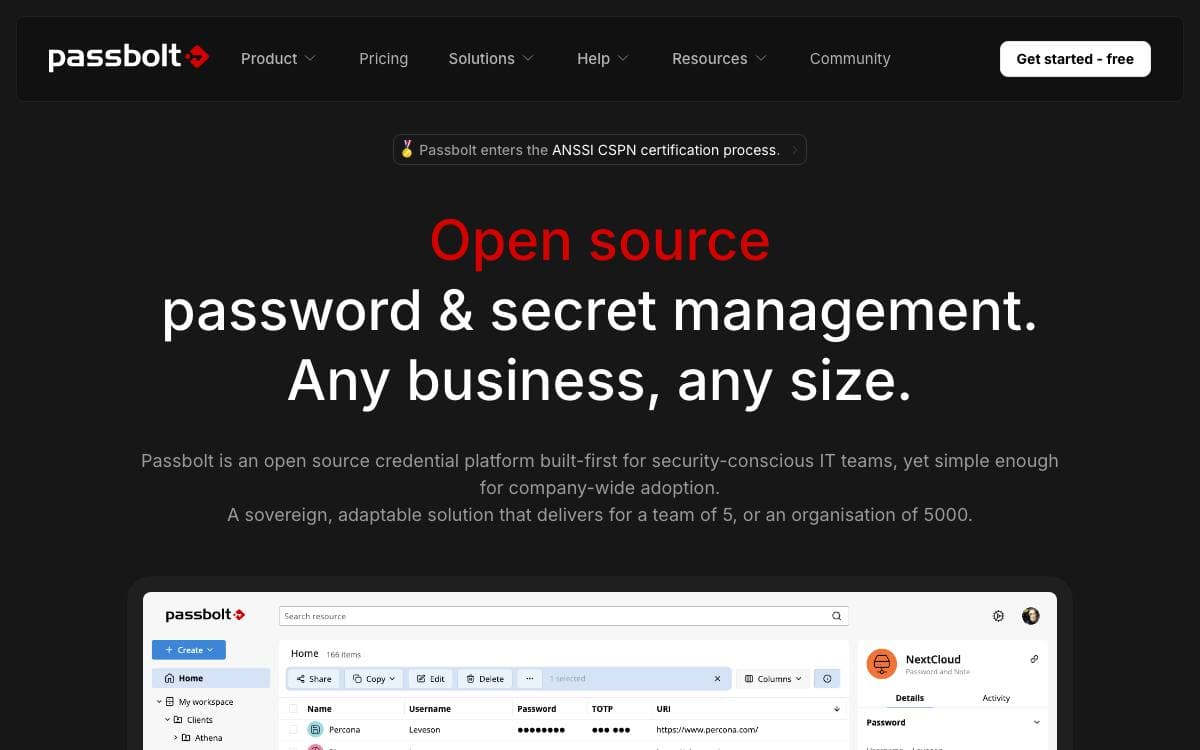 Screenshot of Passbolt website