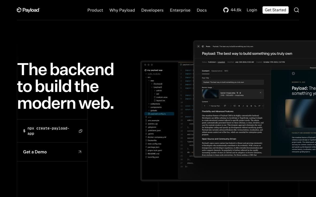 Screenshot of Payload website