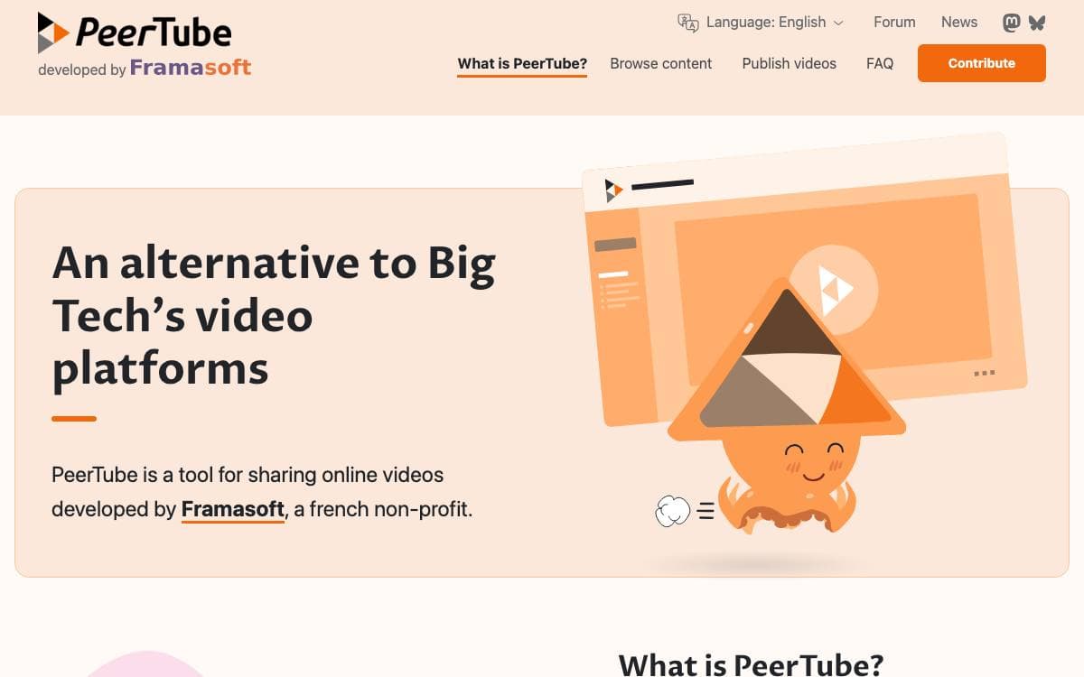 Screenshot of PeerTube website