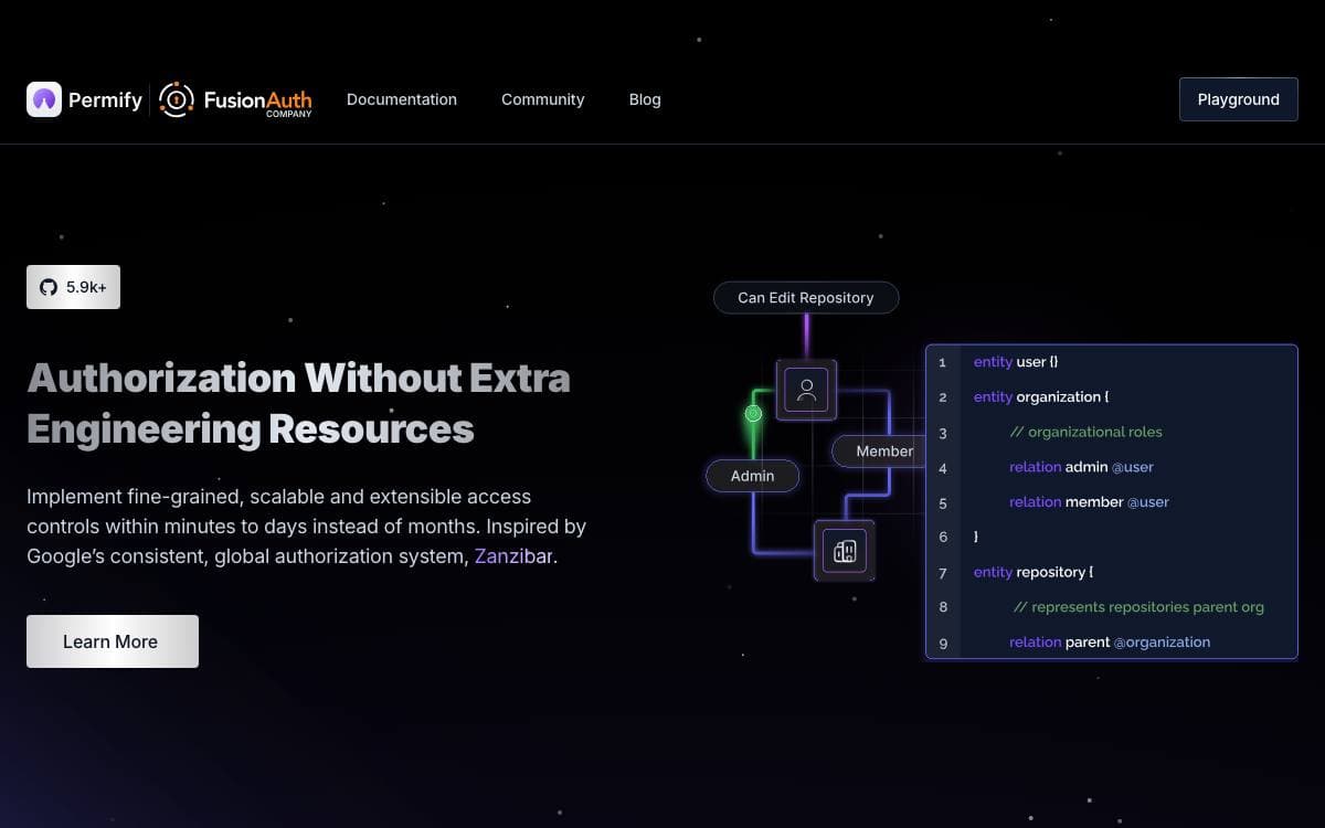 Screenshot of Permify website