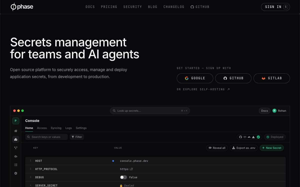 Screenshot of Phase website