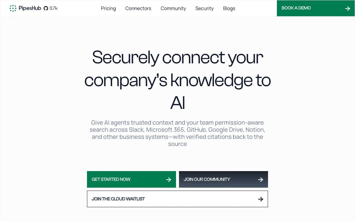 Screenshot of Pipeshub website