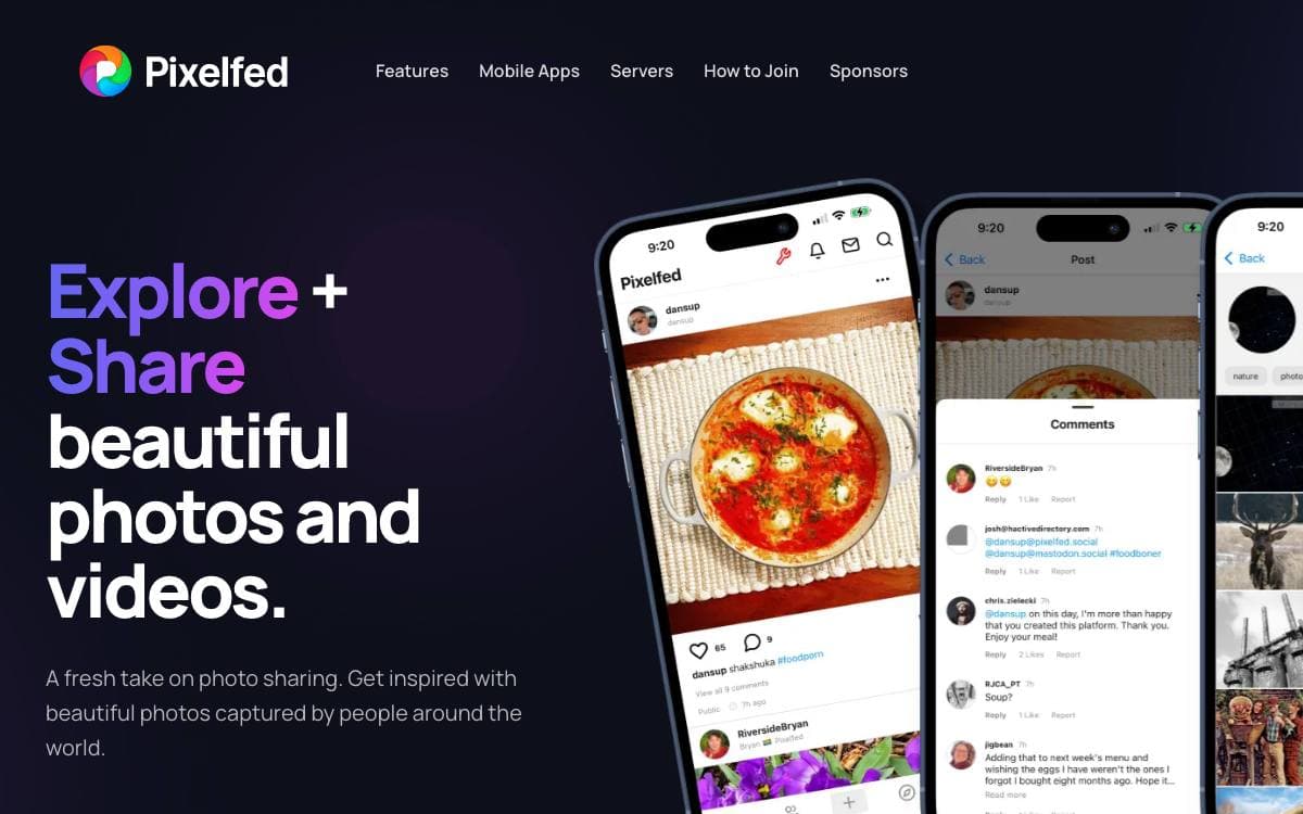 Screenshot of Pixelfed website