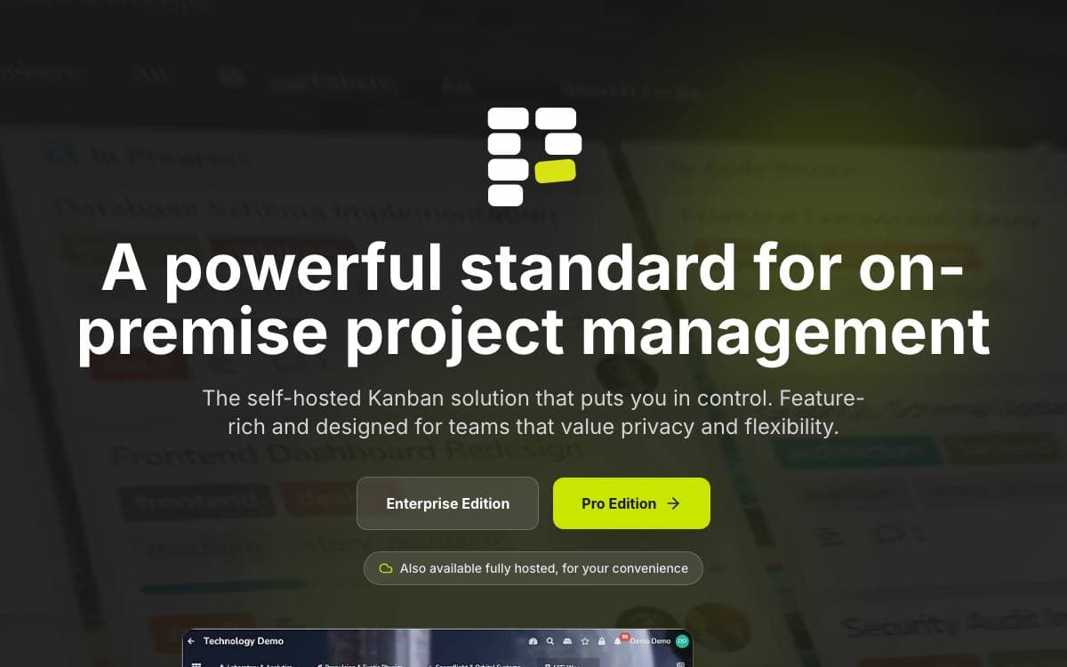 Screenshot of Planka website