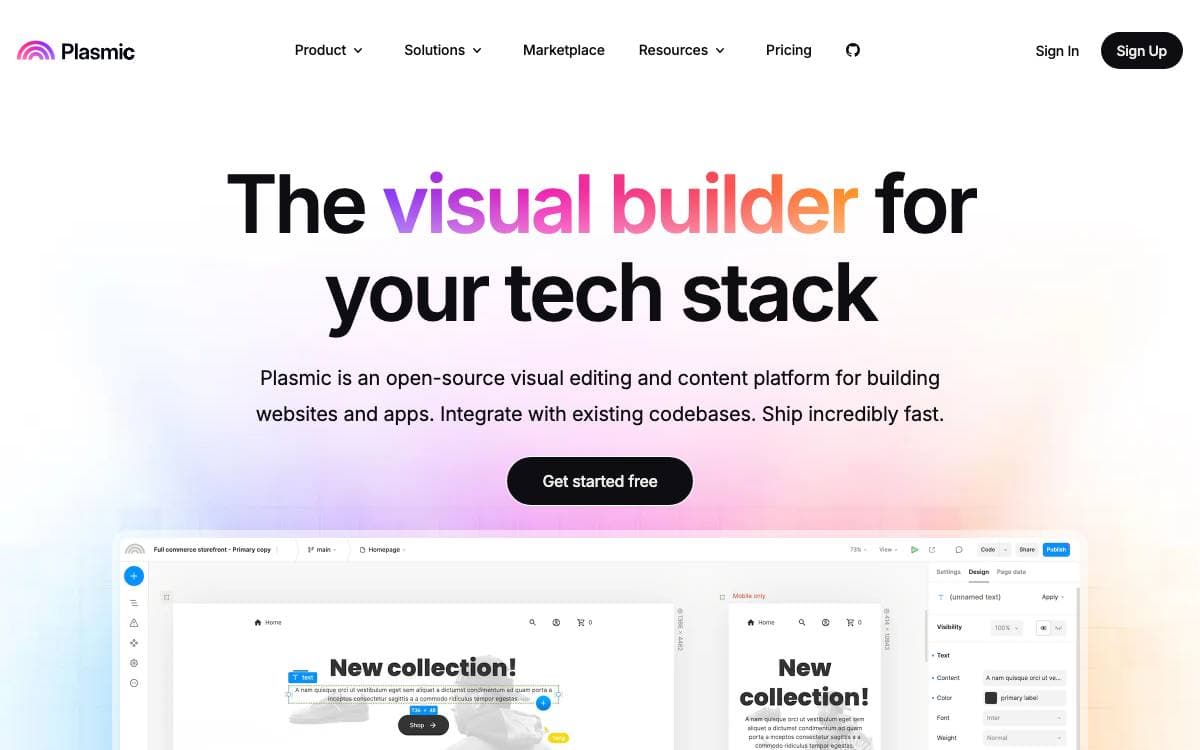 Screenshot of Plasmic website