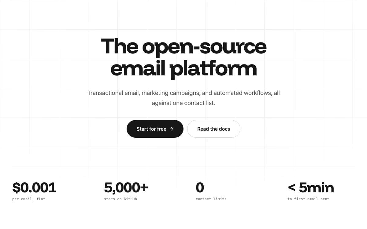 Screenshot of Plunk website