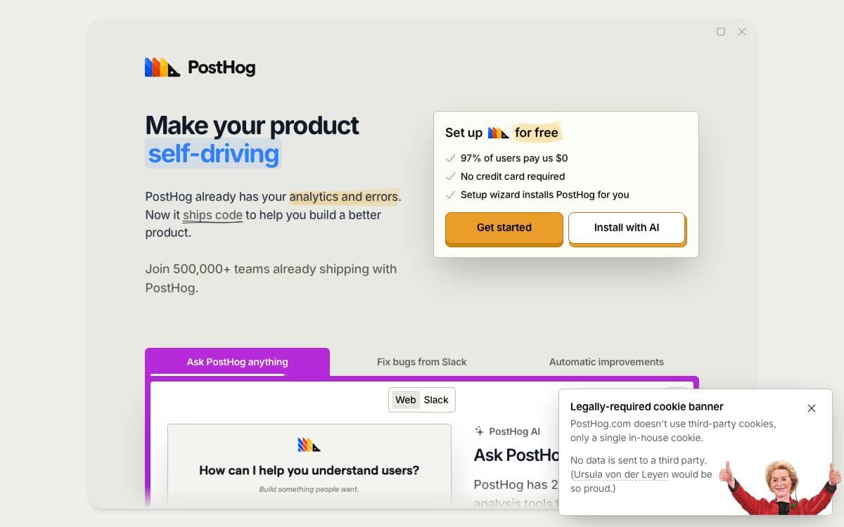 Screenshot of PostHog website
