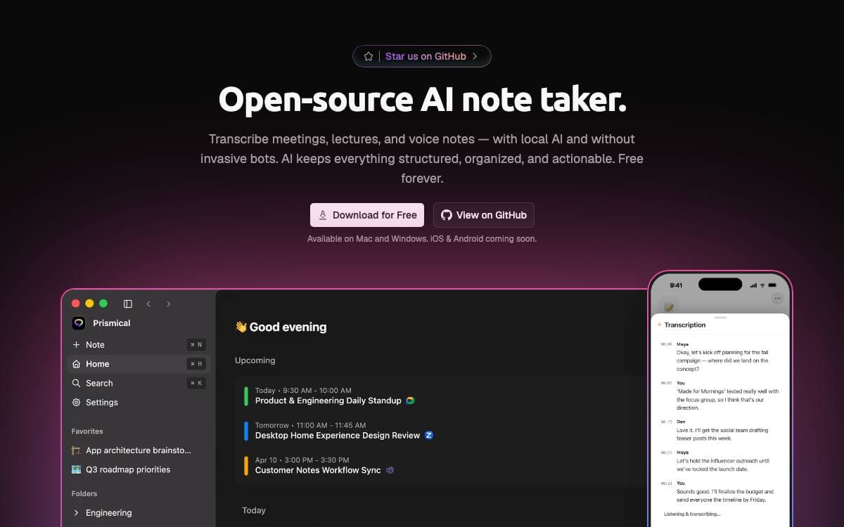 Screenshot of Prismical website