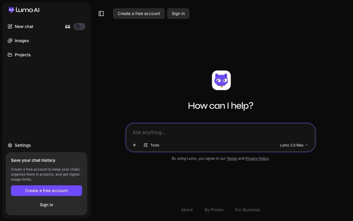 Screenshot of Proton Lumo website