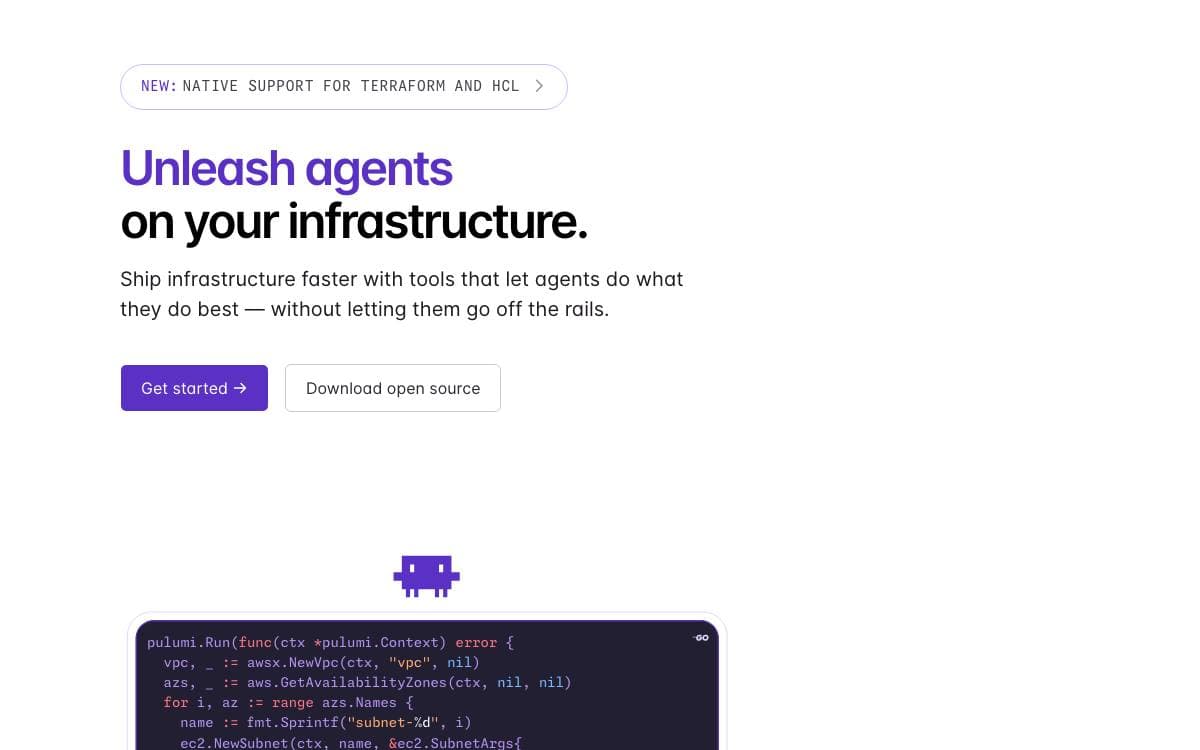 Screenshot of Pulumi website