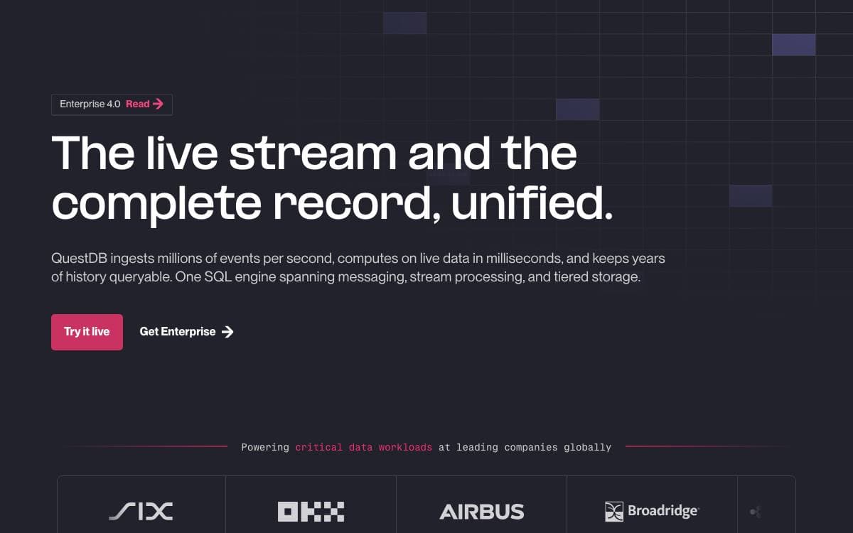 Screenshot of QuestDB website