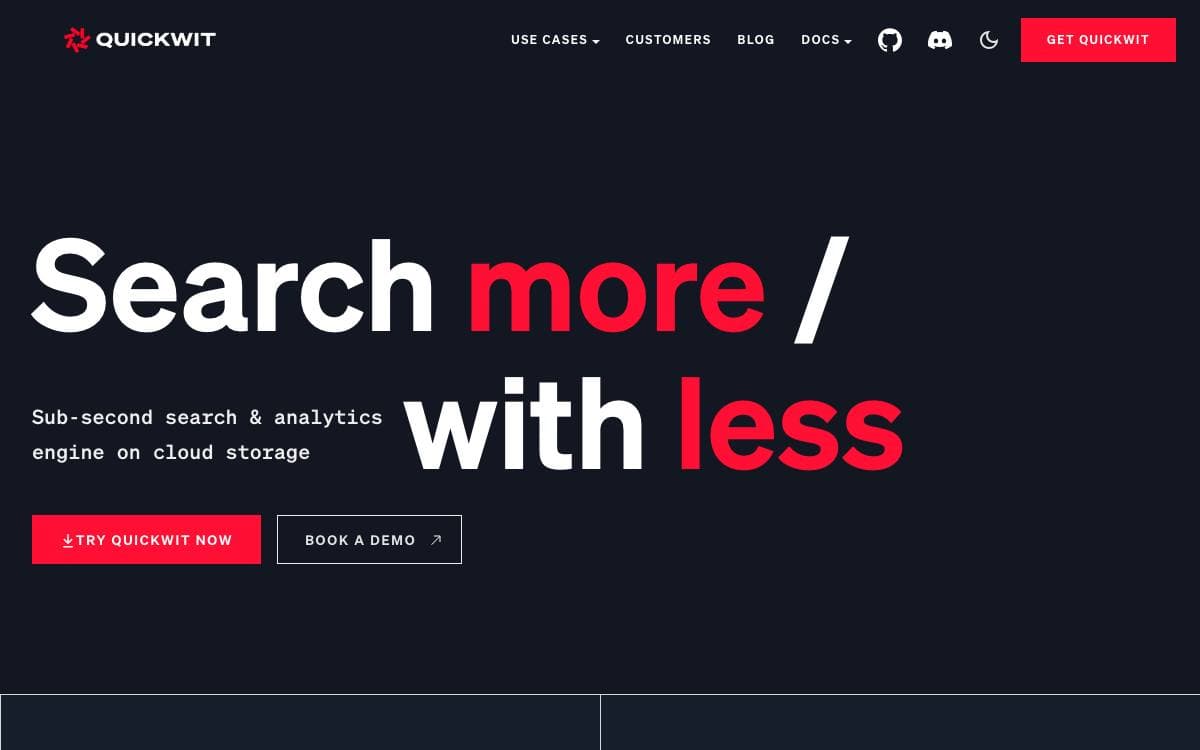 Screenshot of Quickwit website