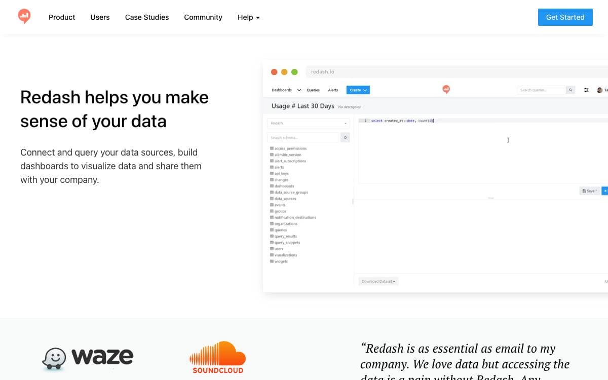 Screenshot of Redash website