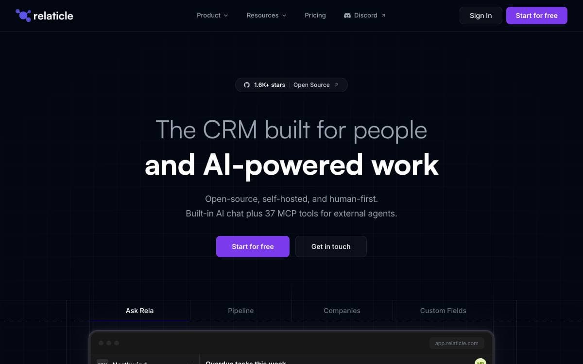 Screenshot of Relaticle website
