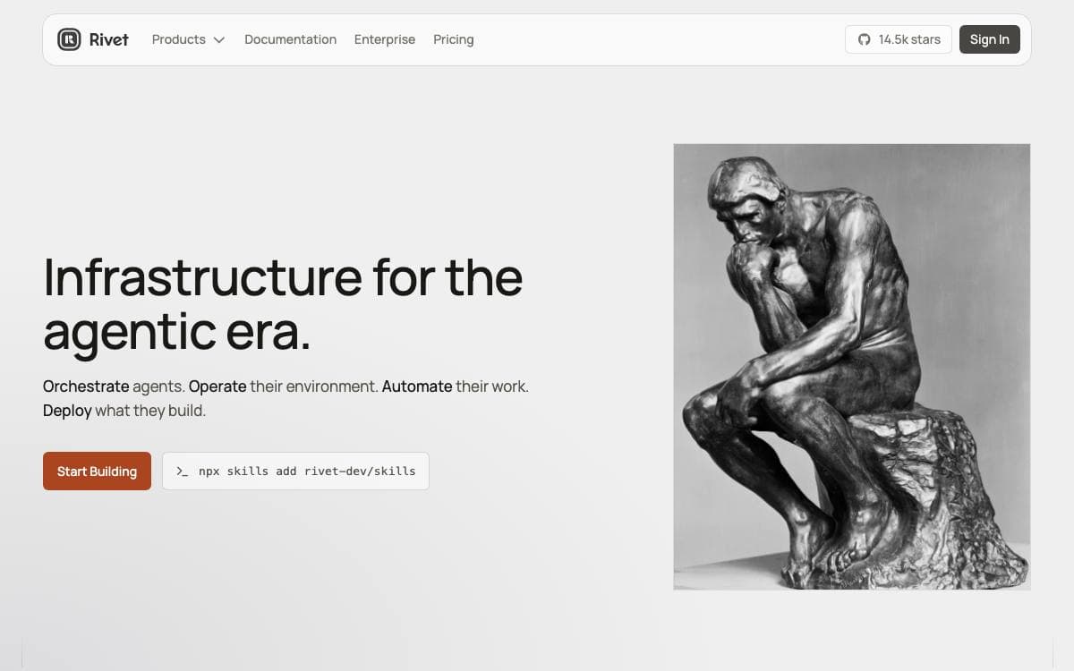 Screenshot of Rivet website