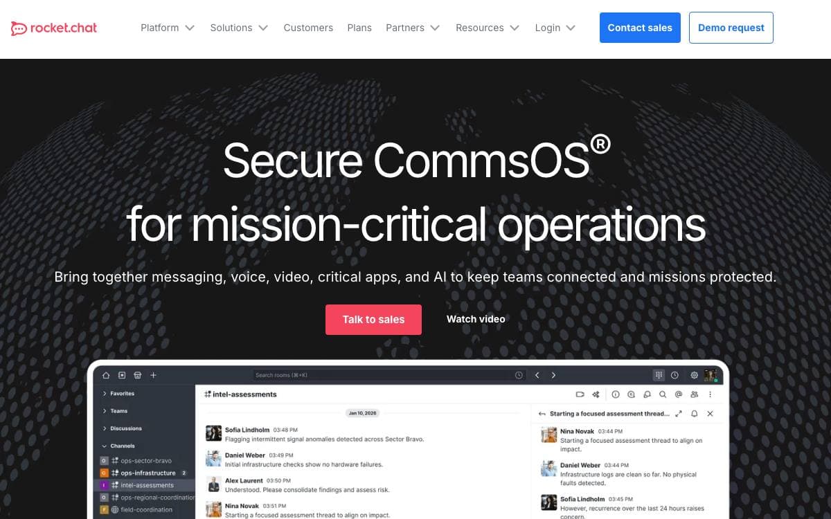 Screenshot of Rocket.Chat website