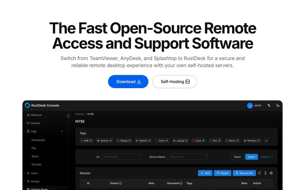Screenshot of RustDesk website
