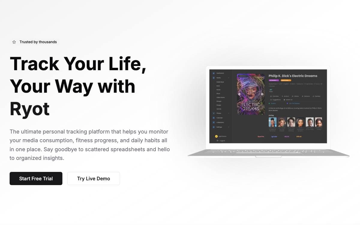Screenshot of Ryot website