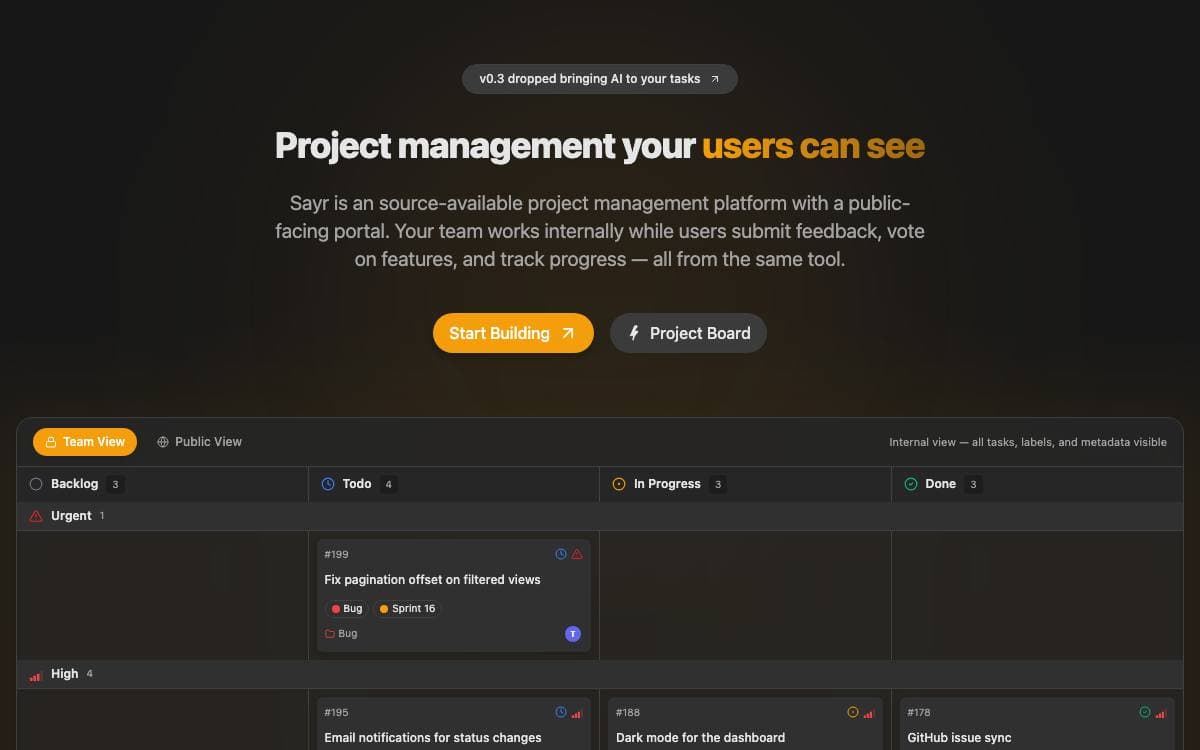 Screenshot of Sayr website
