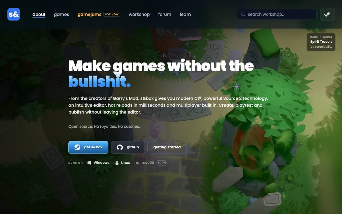 Screenshot of s&box website