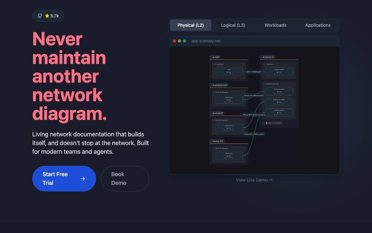 Screenshot of Scanopy website