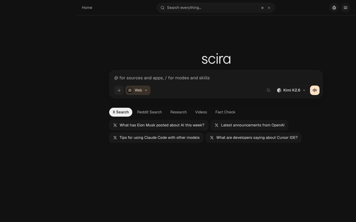 Screenshot of Scira website