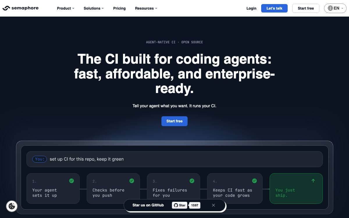 Screenshot of Semaphore website