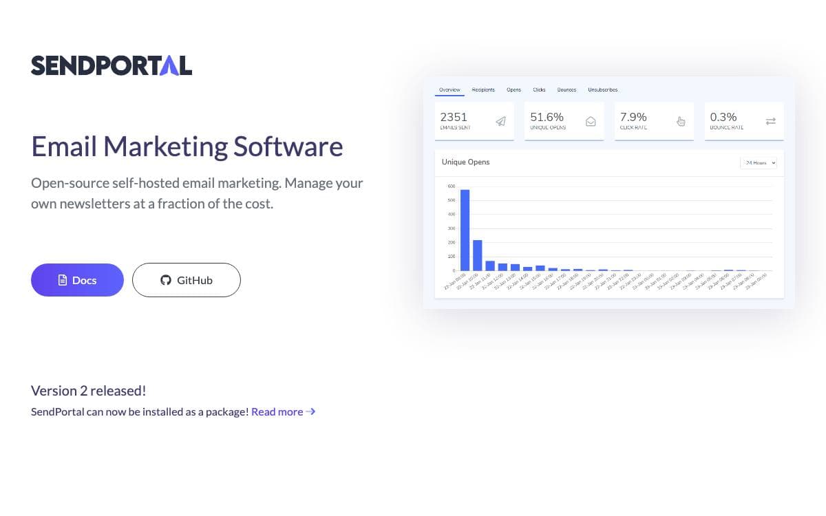 Screenshot of Sendportal website