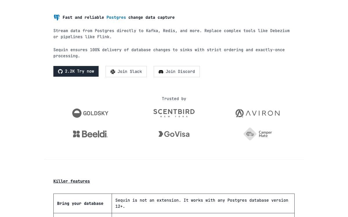 Screenshot of Sequin website