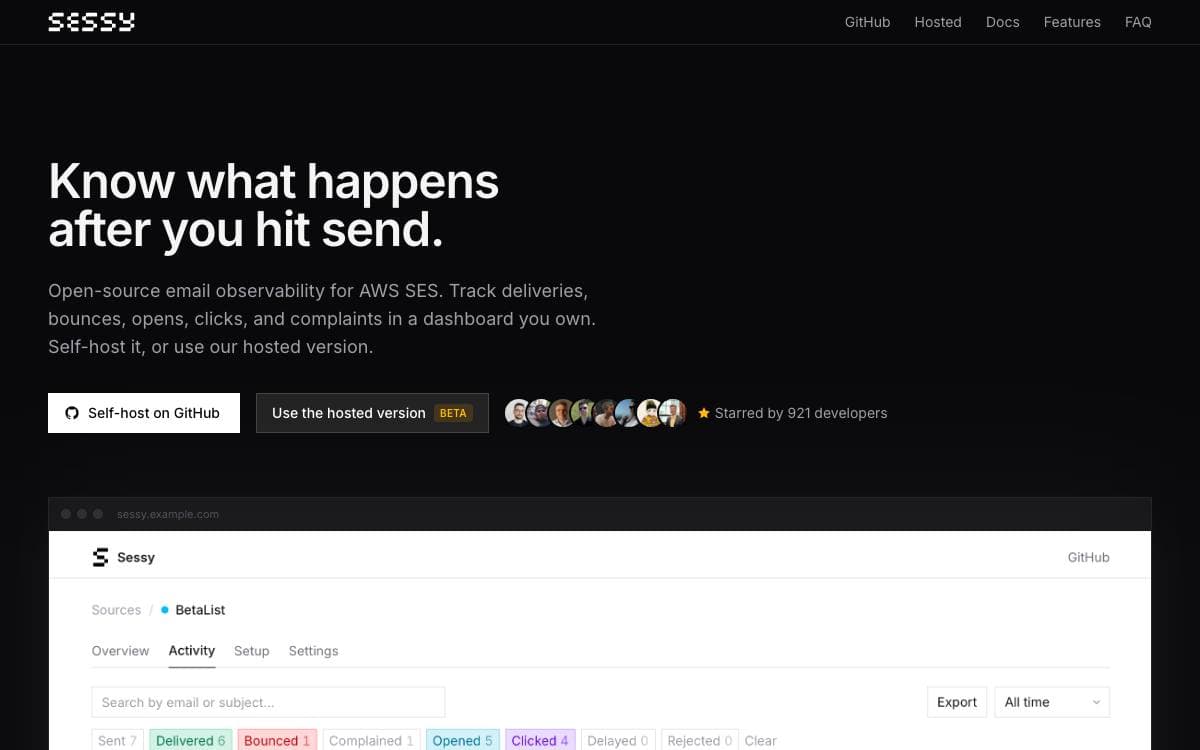 Screenshot of Sessy website