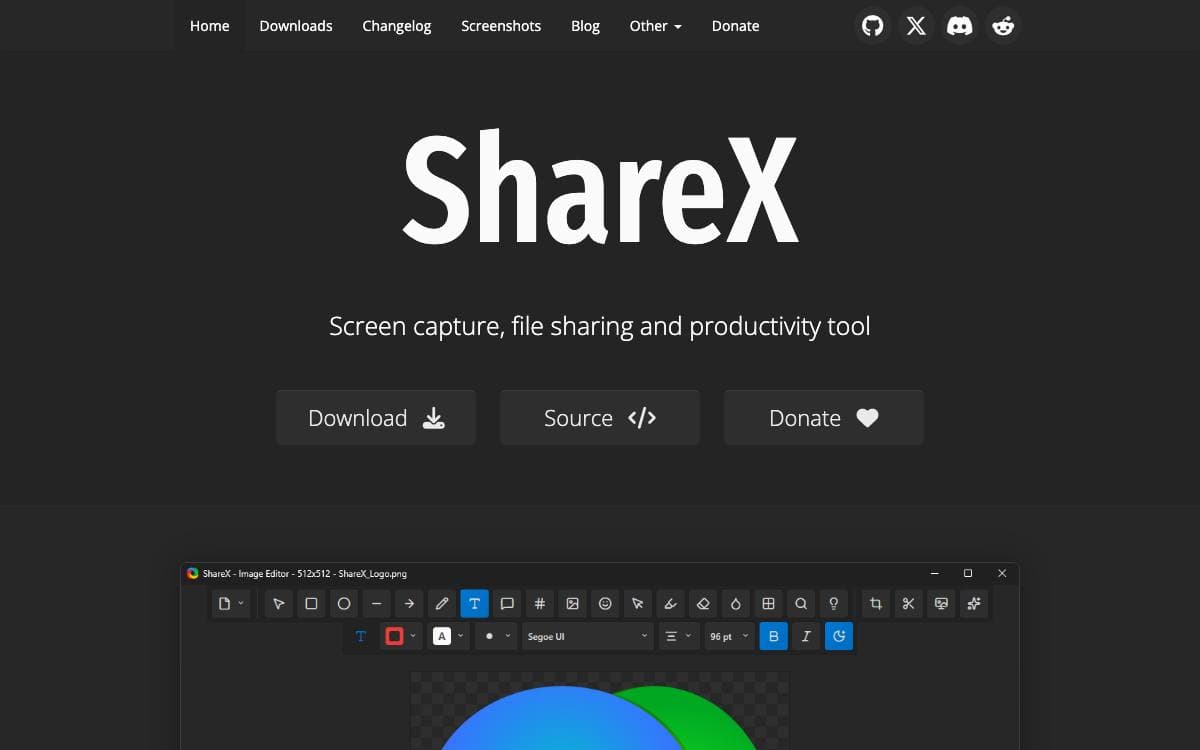 Screenshot of ShareX website