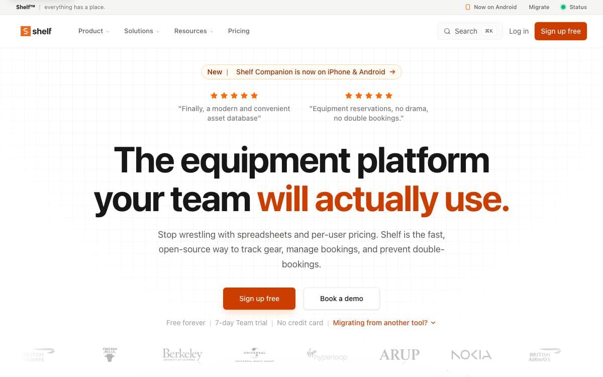 Screenshot of Shelf website