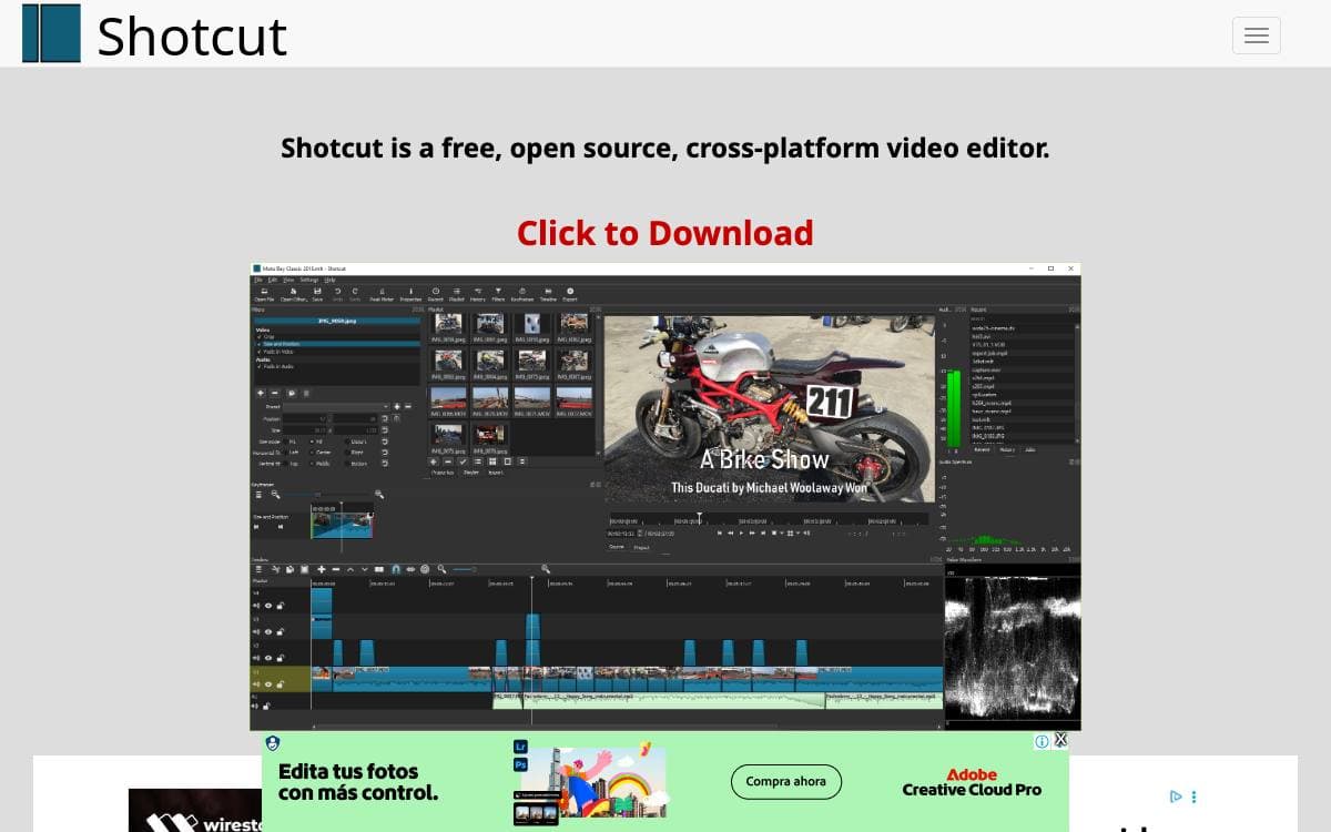 Screenshot of Shotcut website