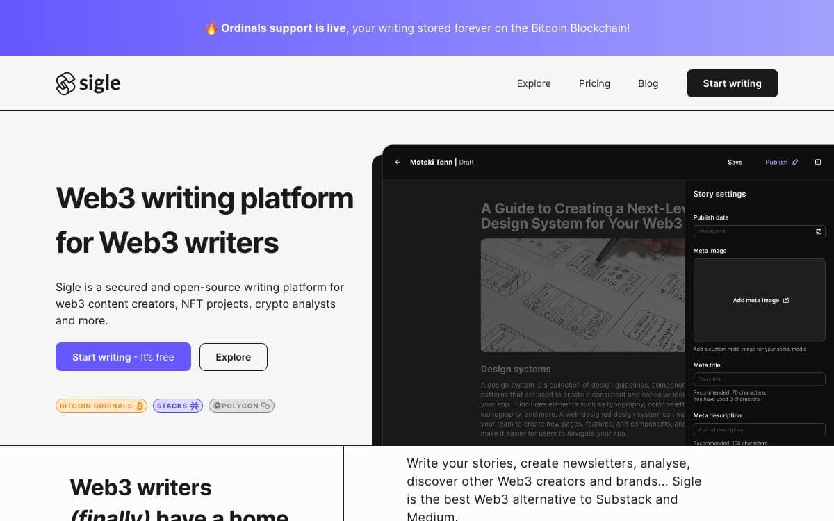 Screenshot of Sigle website