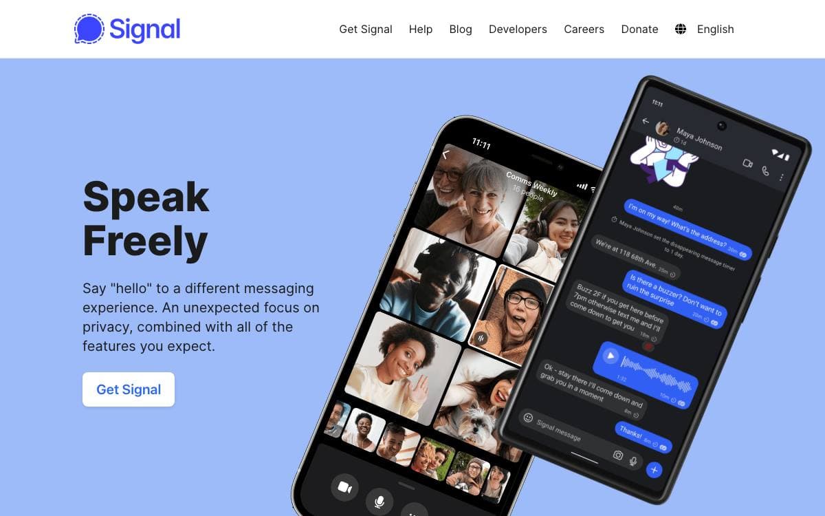 Screenshot of Signal website