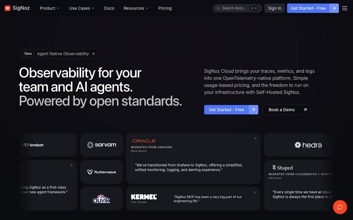 Screenshot of SigNoz website