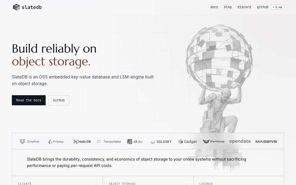 Screenshot of SlateDB website