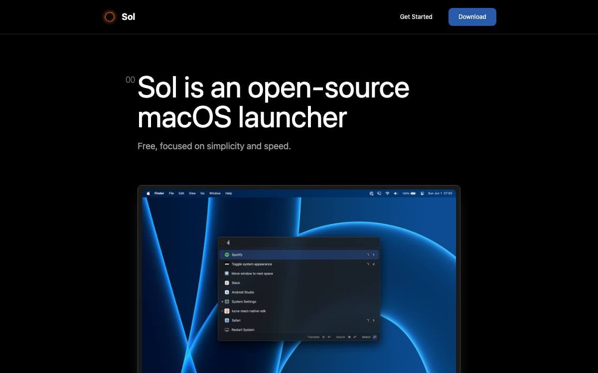 Screenshot of Sol website