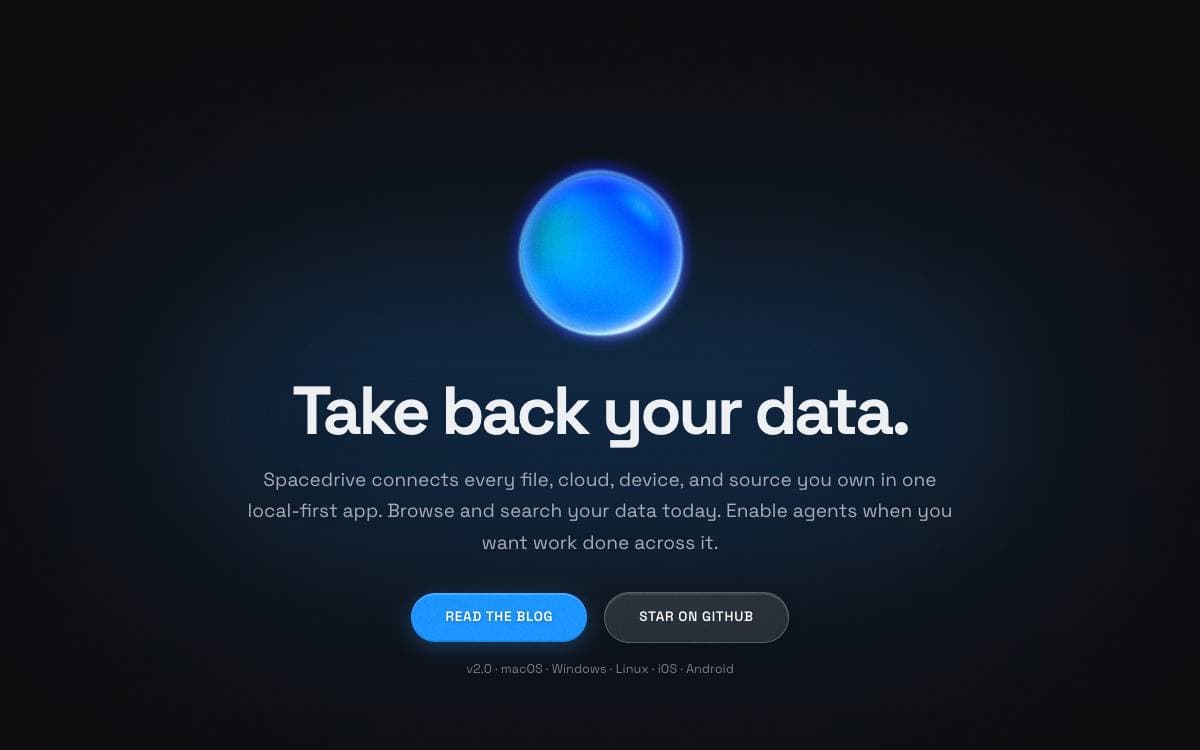 Screenshot of Spacedrive website
