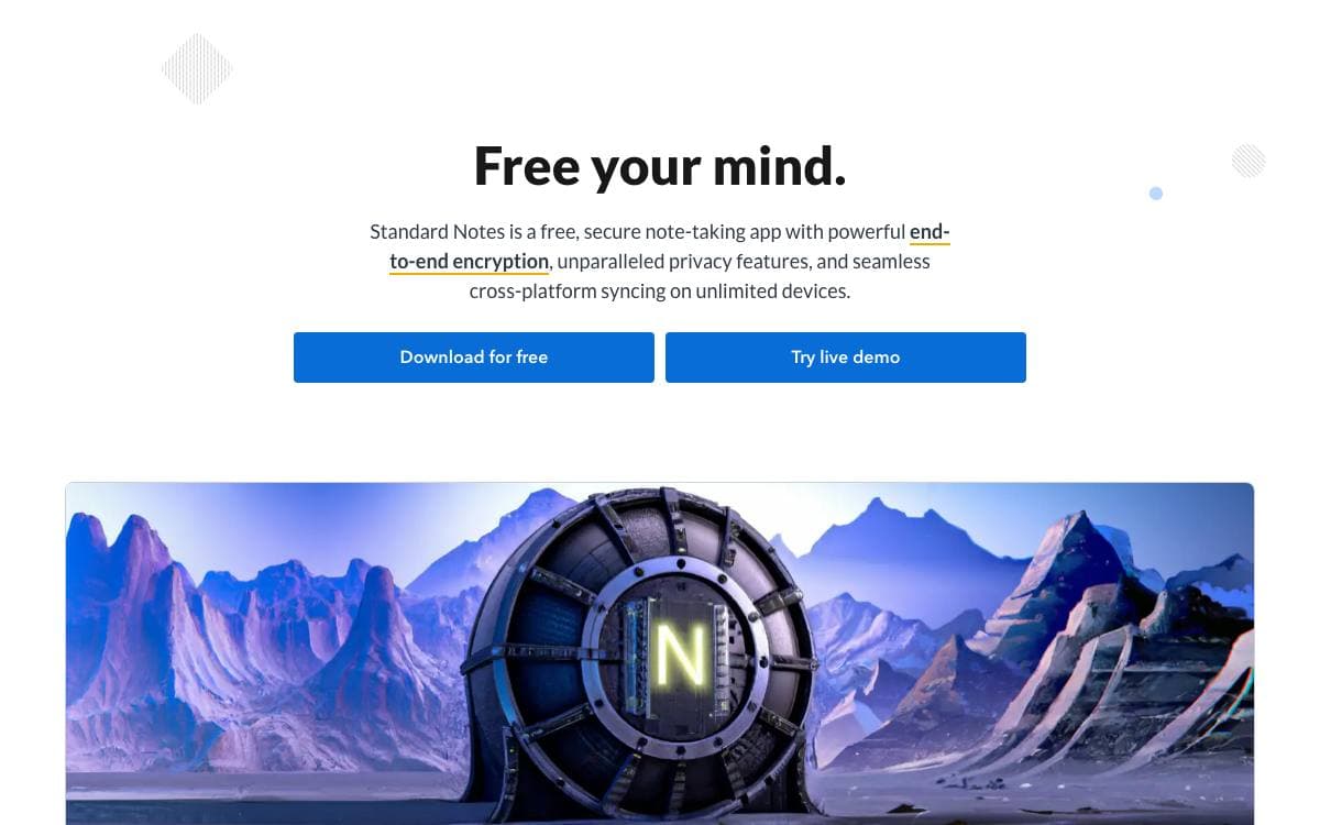 Screenshot of Standard Notes website