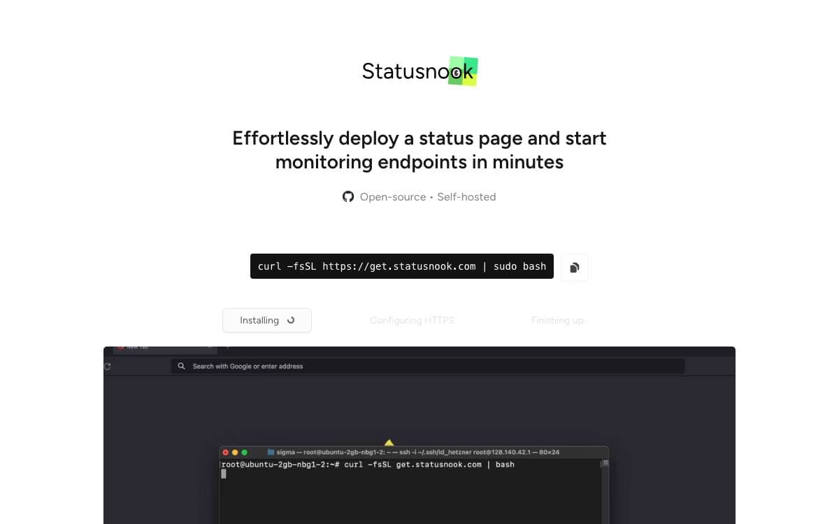 Screenshot of Statusnook website