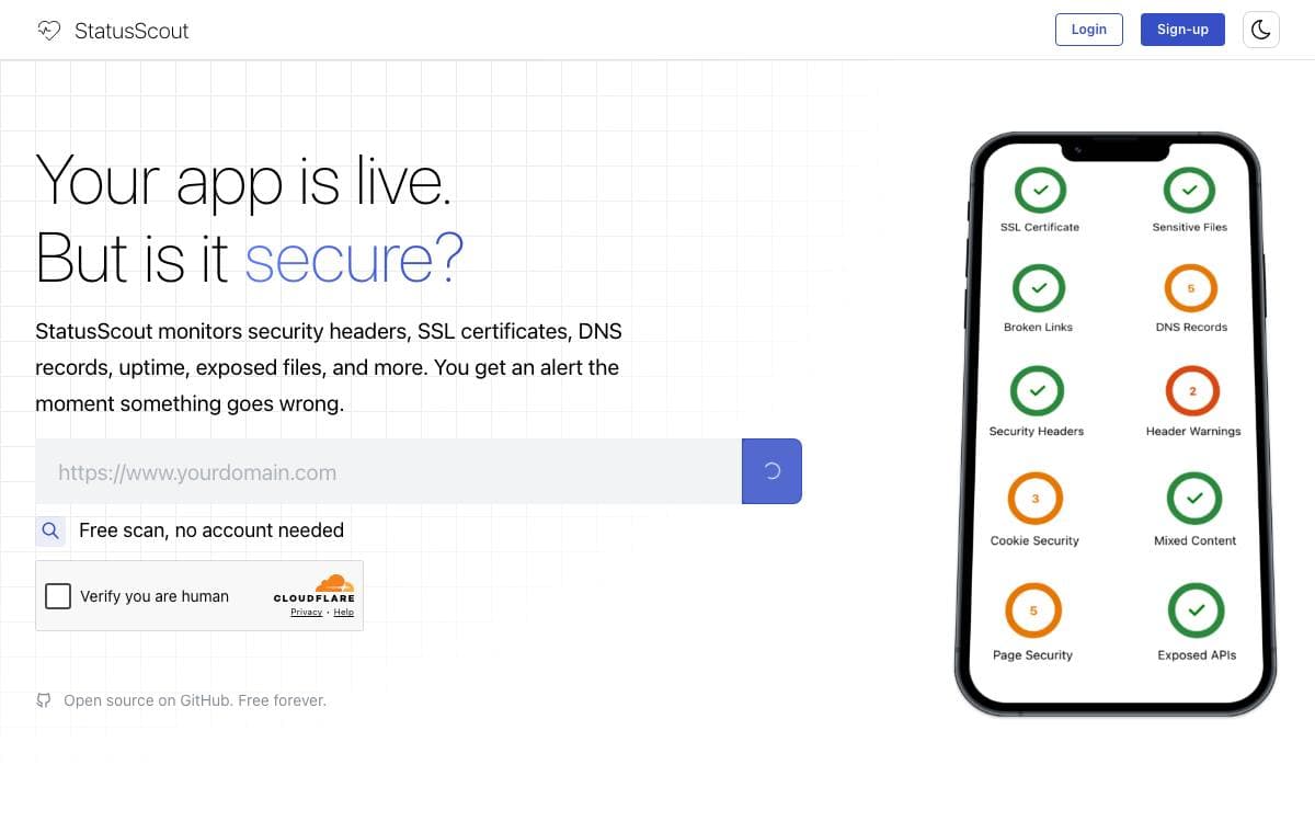 Screenshot of StatusScout website