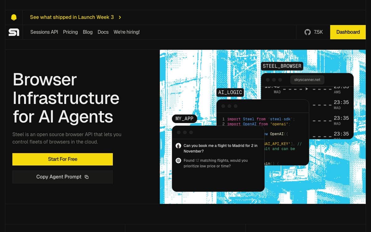 Screenshot of Steel website