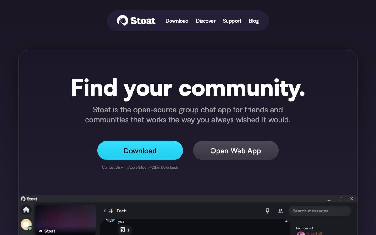Screenshot of Stoat website
