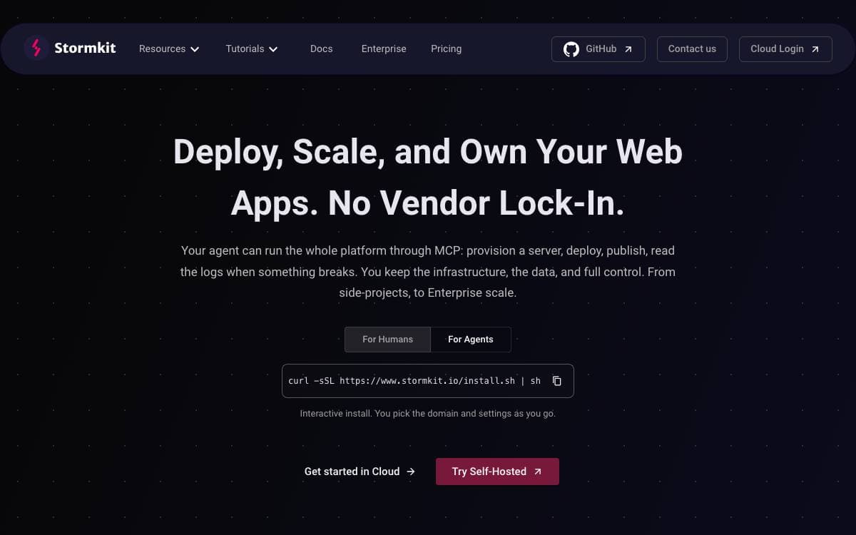 Screenshot of Stormkit website