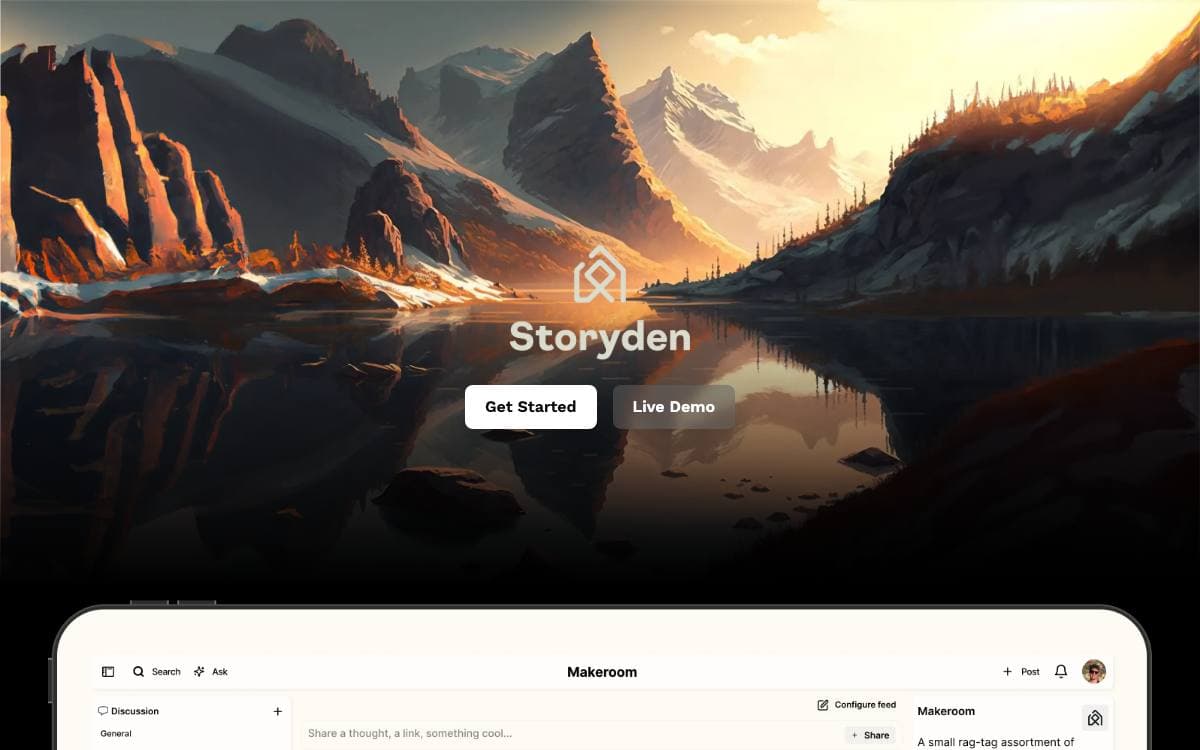 Screenshot of Storyden website