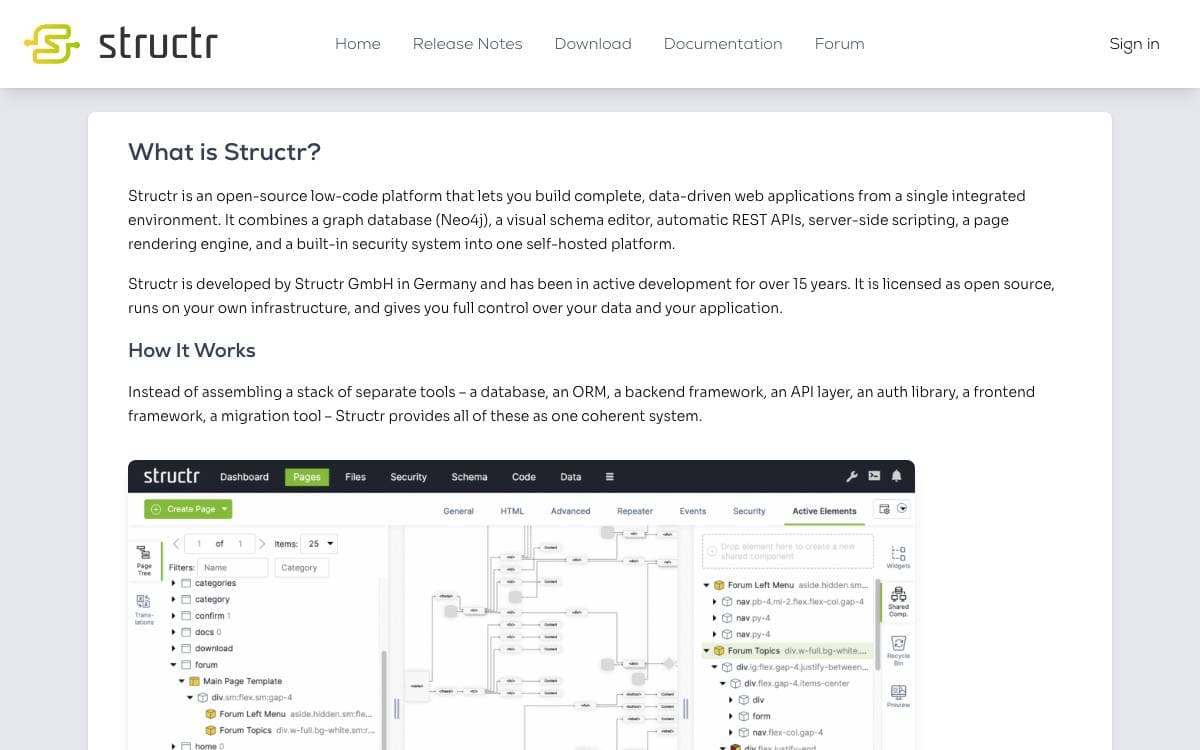 Screenshot of Structr website