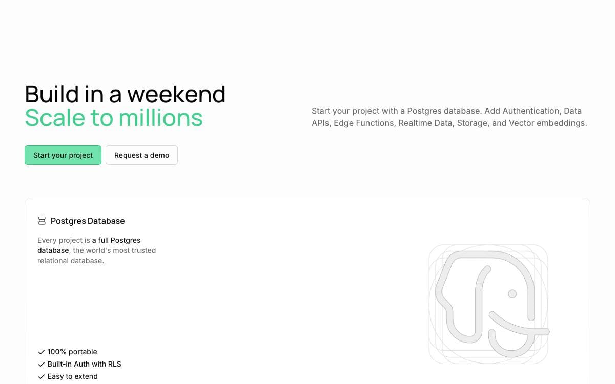 Screenshot of Supabase website